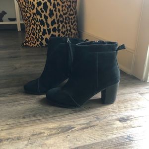 TOMs Black Suede Zip Booties